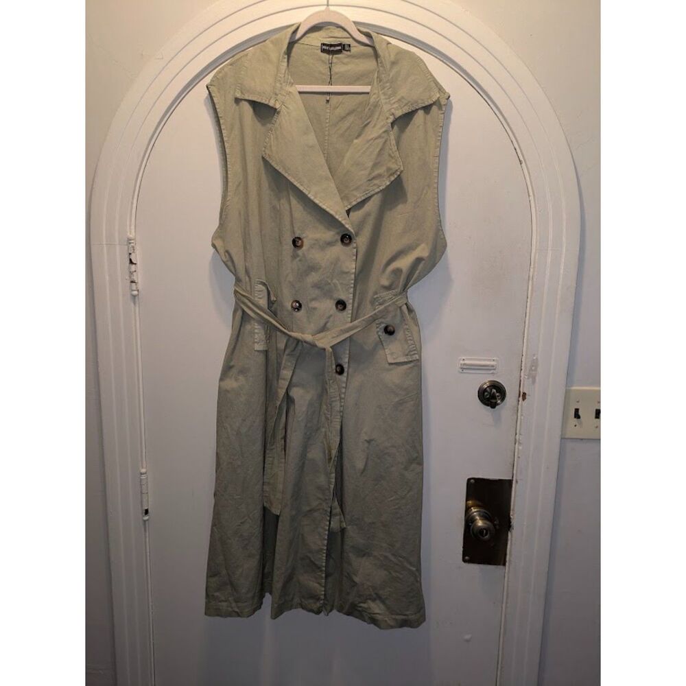 Prettylittlething Plus Size Sage Green Sleeveless Trench Vest Dress US 18 NWOT